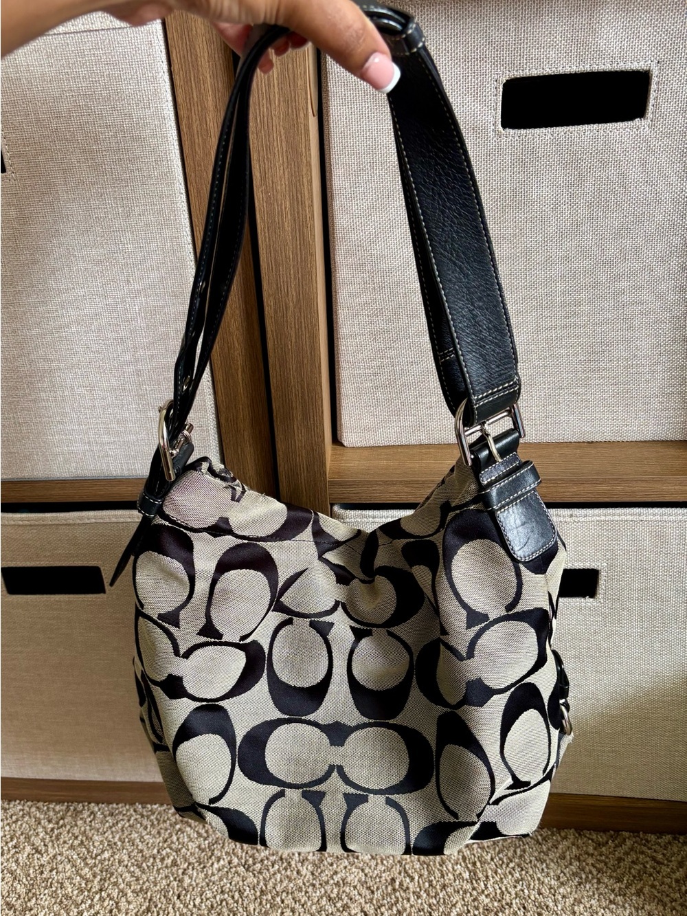 Coach Canvas Hobo Shoulder Crossbody Bag in Black